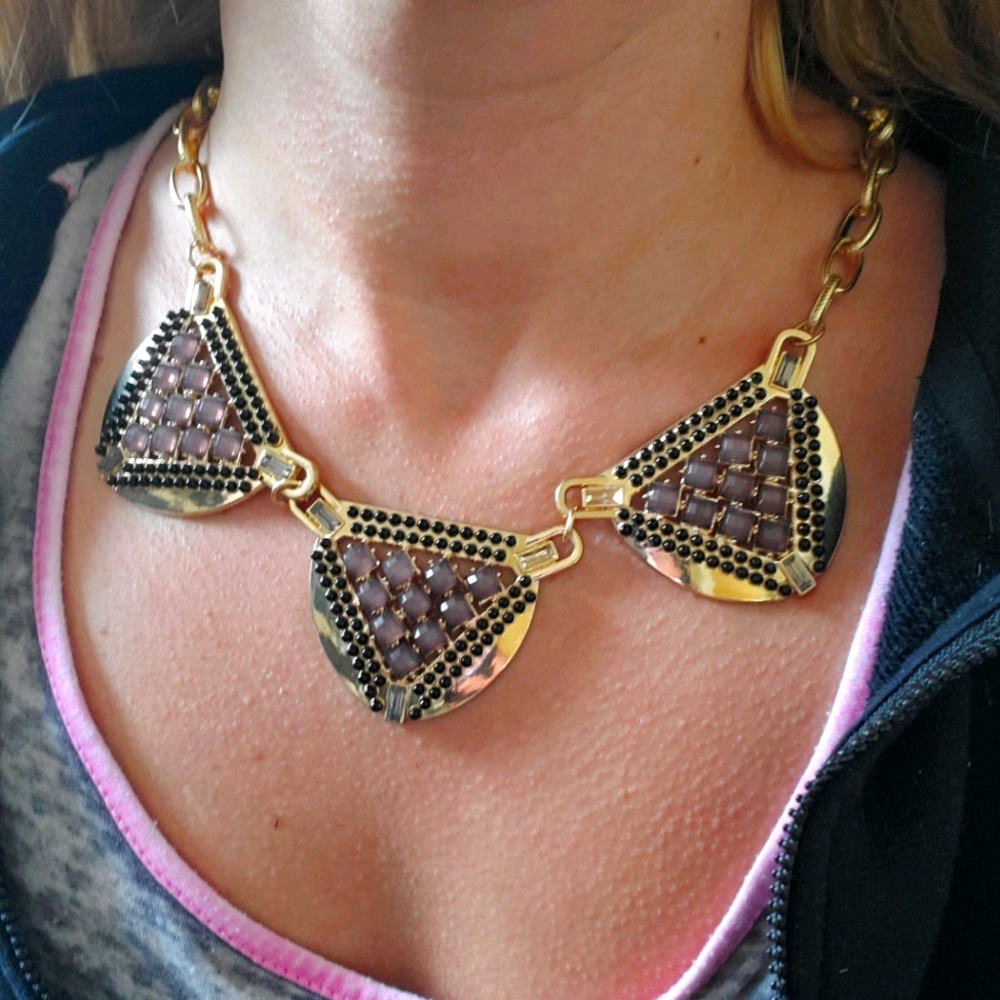 NY Collection Gold Necklace with Black and Purple Accents